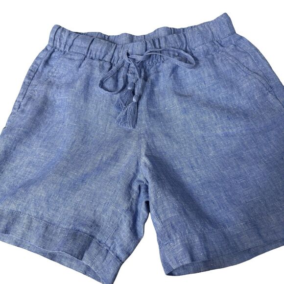 TALBOTS Size XS 100% Linen Chambray Blue Elastic Drawstring Waist Pockets - Picture 2 of 15